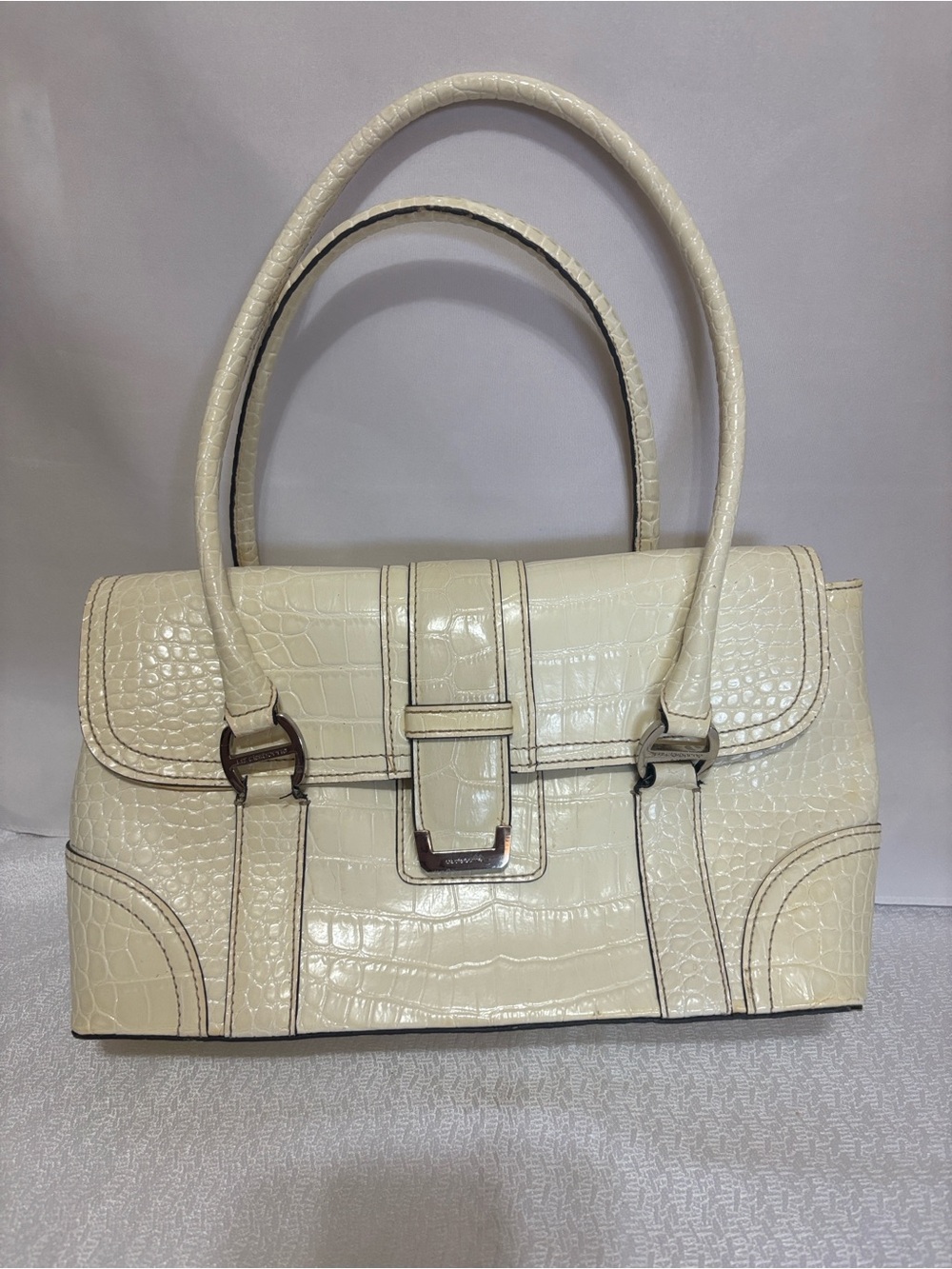 Vintage Y2K Liz Claiborne Cream Faux Croc Top Handle Bag Like New
